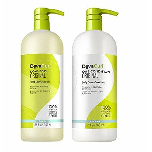 DevaCurl Original Low-Poo & One Condition Moisturizing Frizz Control Daily Shampoo & Conditioner, Full Size Set, 2 Piece