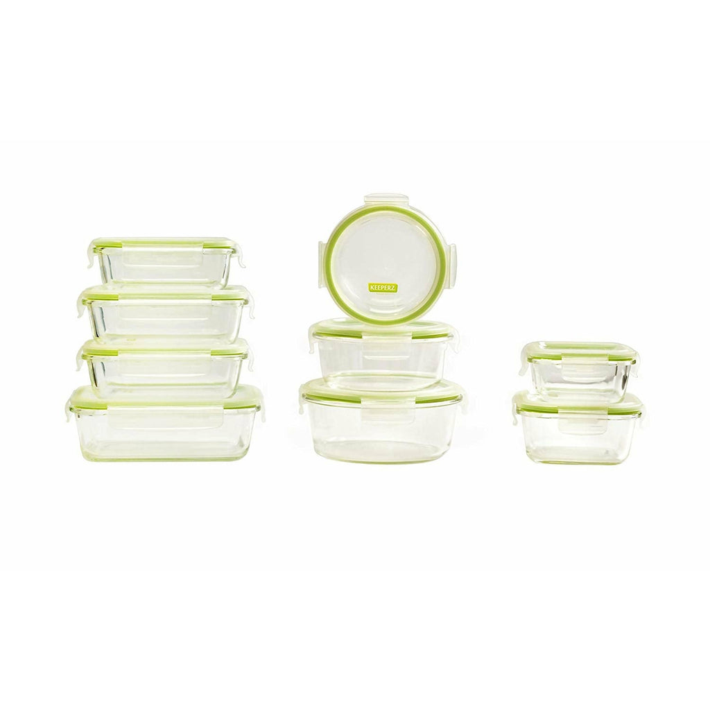 Keeperz 18-Piece BPA-Free Glass Food Storage Set with Airtight Lids